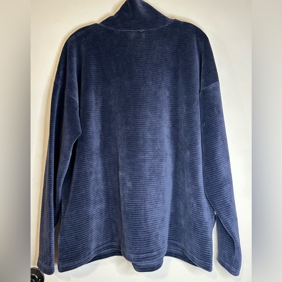 LL Bean Blue Loose Turtle Neck 3/4 Zip Up Kangaroo Pocket Ribbed Sweater XL - Picture 2 of 14